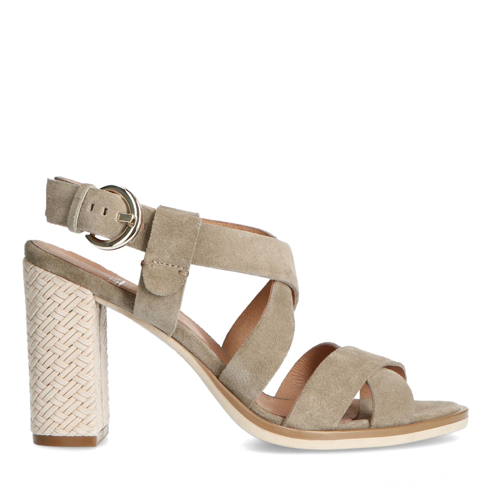 Taupe leren sandalen met hak - Dames | MANFIELD