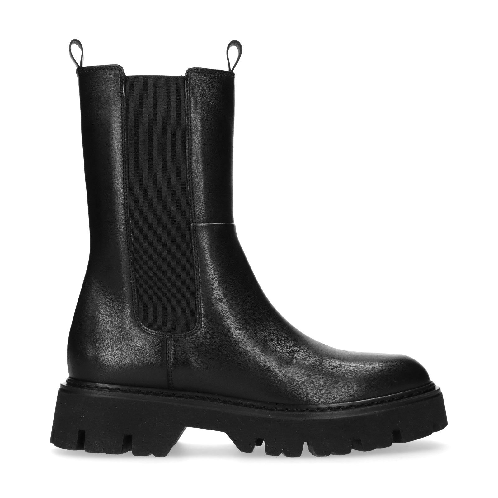 Zwart leren chelsea boots met plateauzool - Dames | MANFIELD