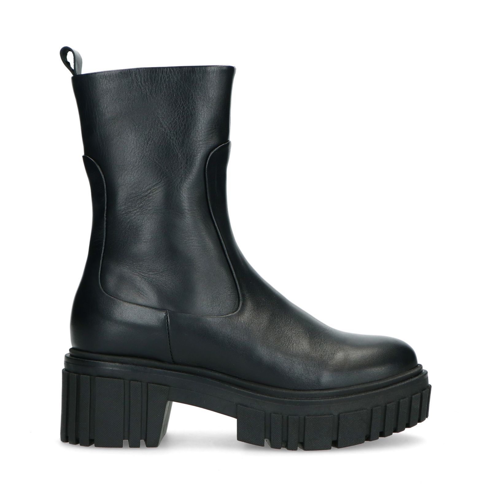 Zwart leren chelsea boots met plateauzool - Dames | MANFIELD