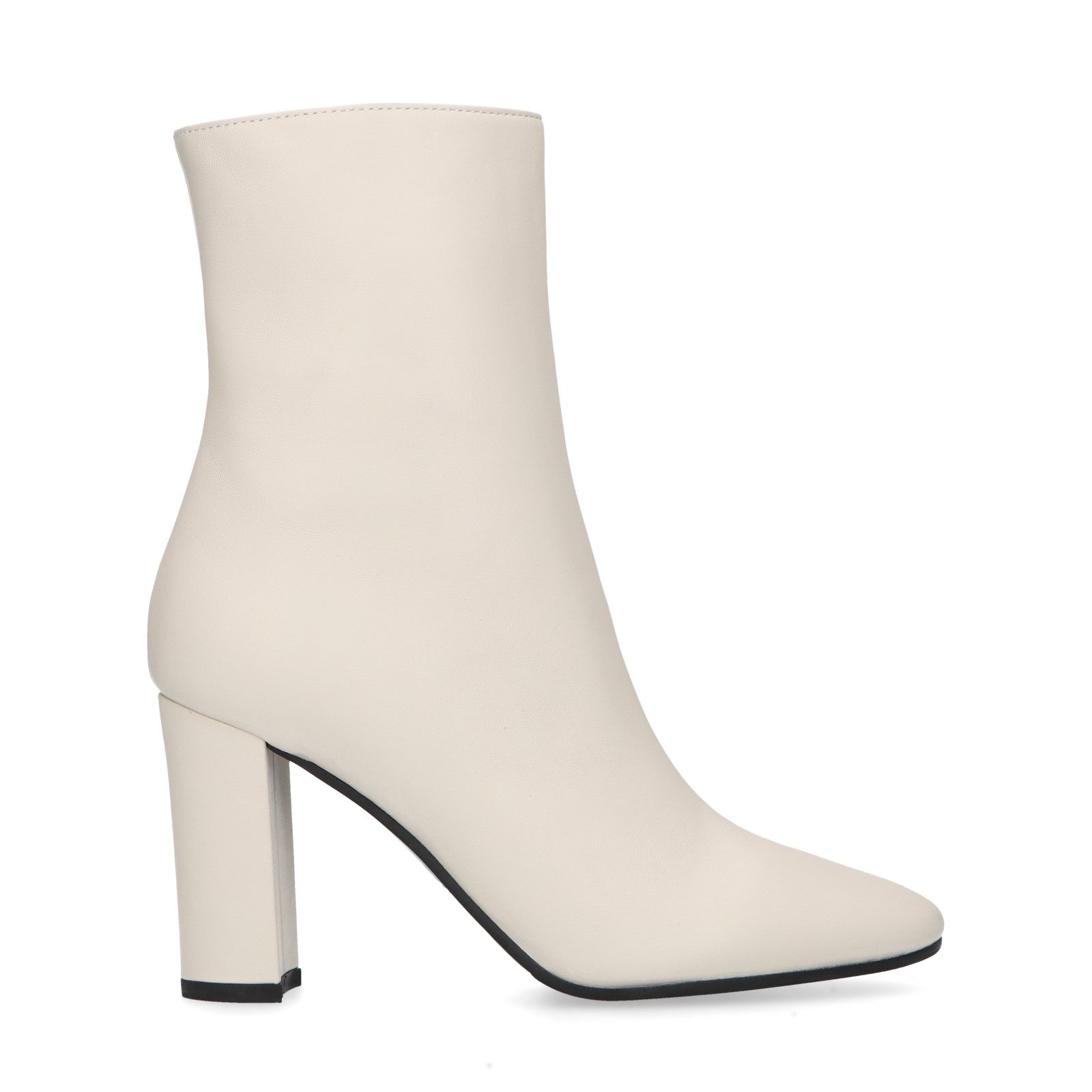 Off white leren enkellaarsjes met hak - Dames | MANFIELD