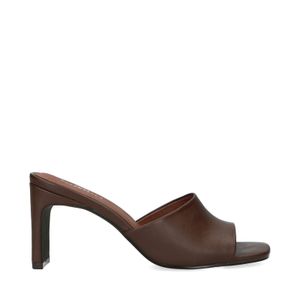 Cognac leren muiltjes met houten hak - Damesschoenen – SACHA