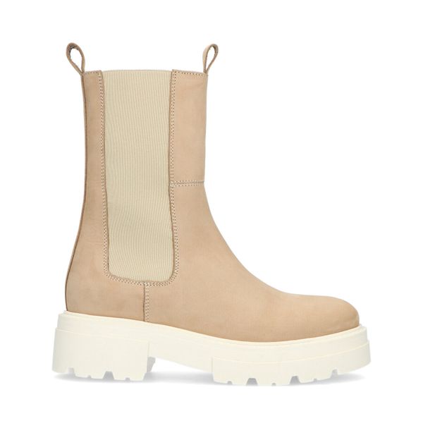Manfield Beige nubuck chelsea boots met hoge plateauzool