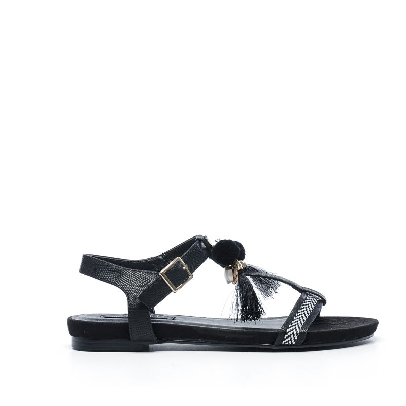 Zwarte sandalen met pompoms