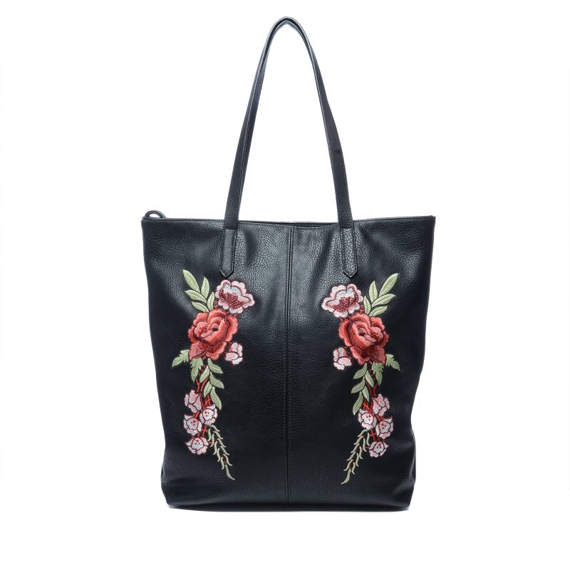 Zwarte shopper met embroidery bloemen