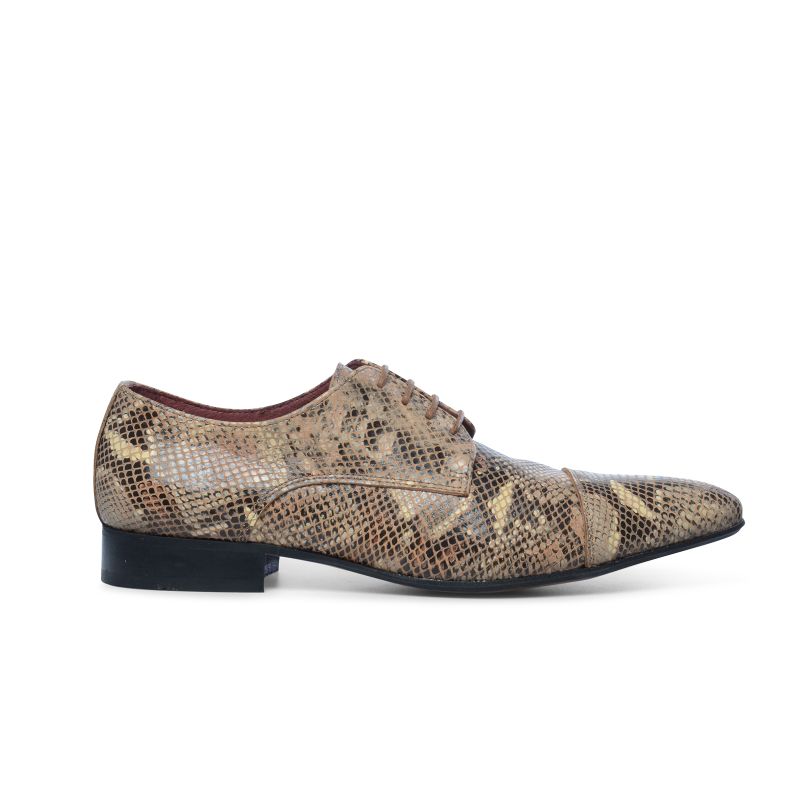 Taupe snakeskin veterschoenen