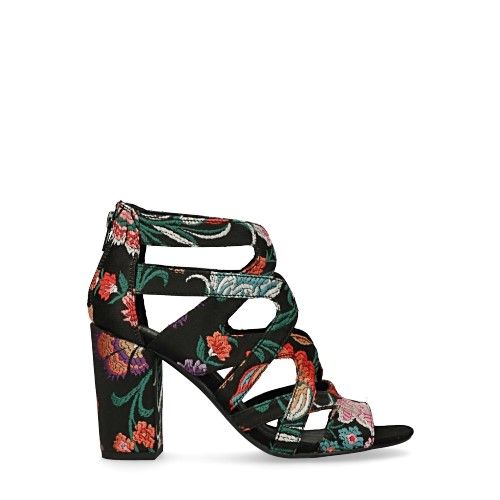 Zwarte sandalen met hak met bloemenprint