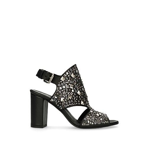 Zwarte sandalen met hak met studs