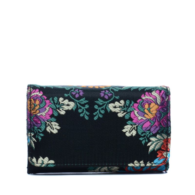 Kleine zwarte portemonnee met bloemen