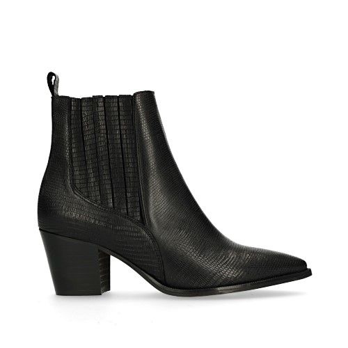 Zwarte enkellaarsjes met hak met snakeskin