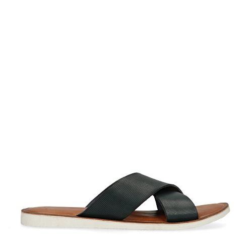 Donkerblauwe leren slippers