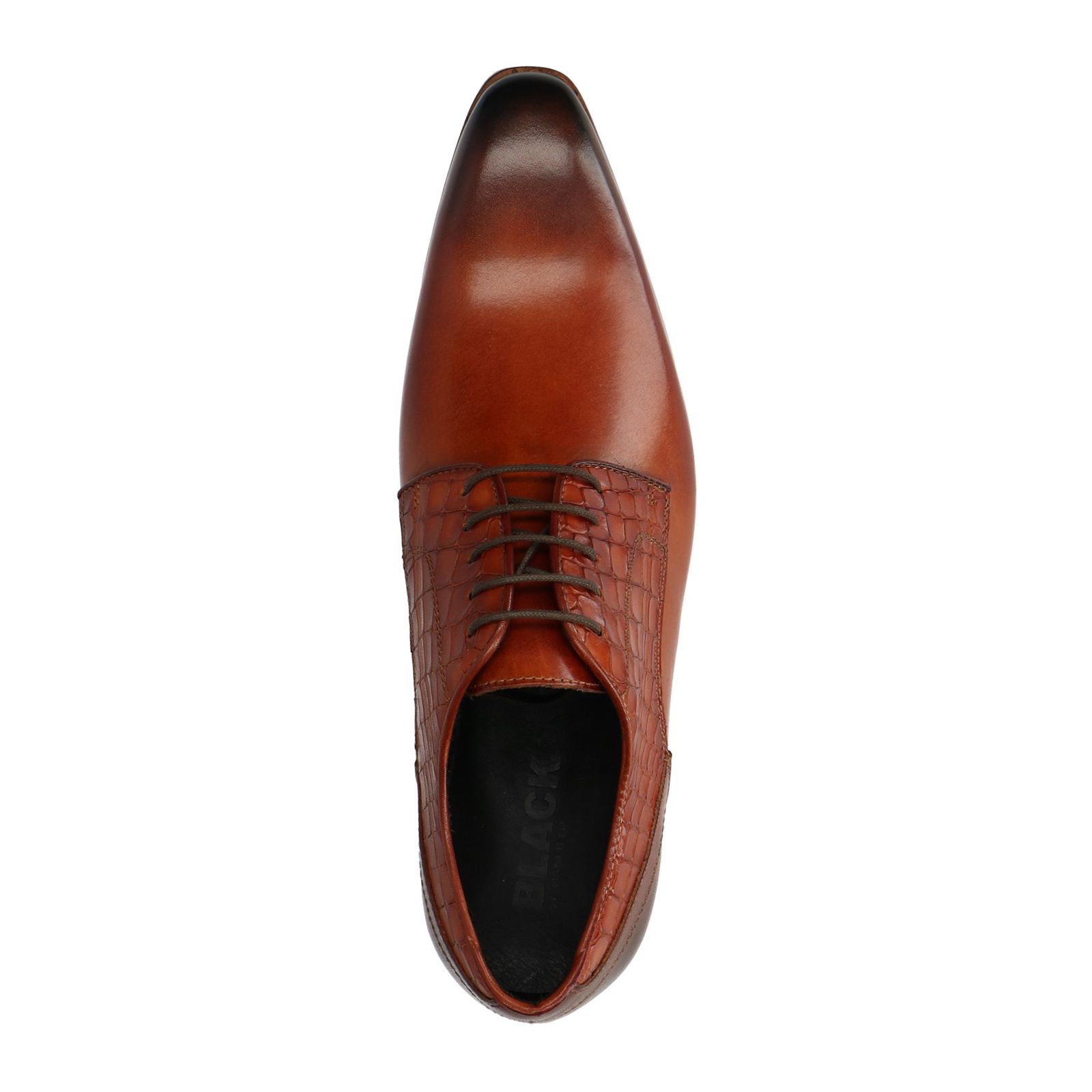 Bruine veterschoenen met snakeskin details - Heren | MANFIELD