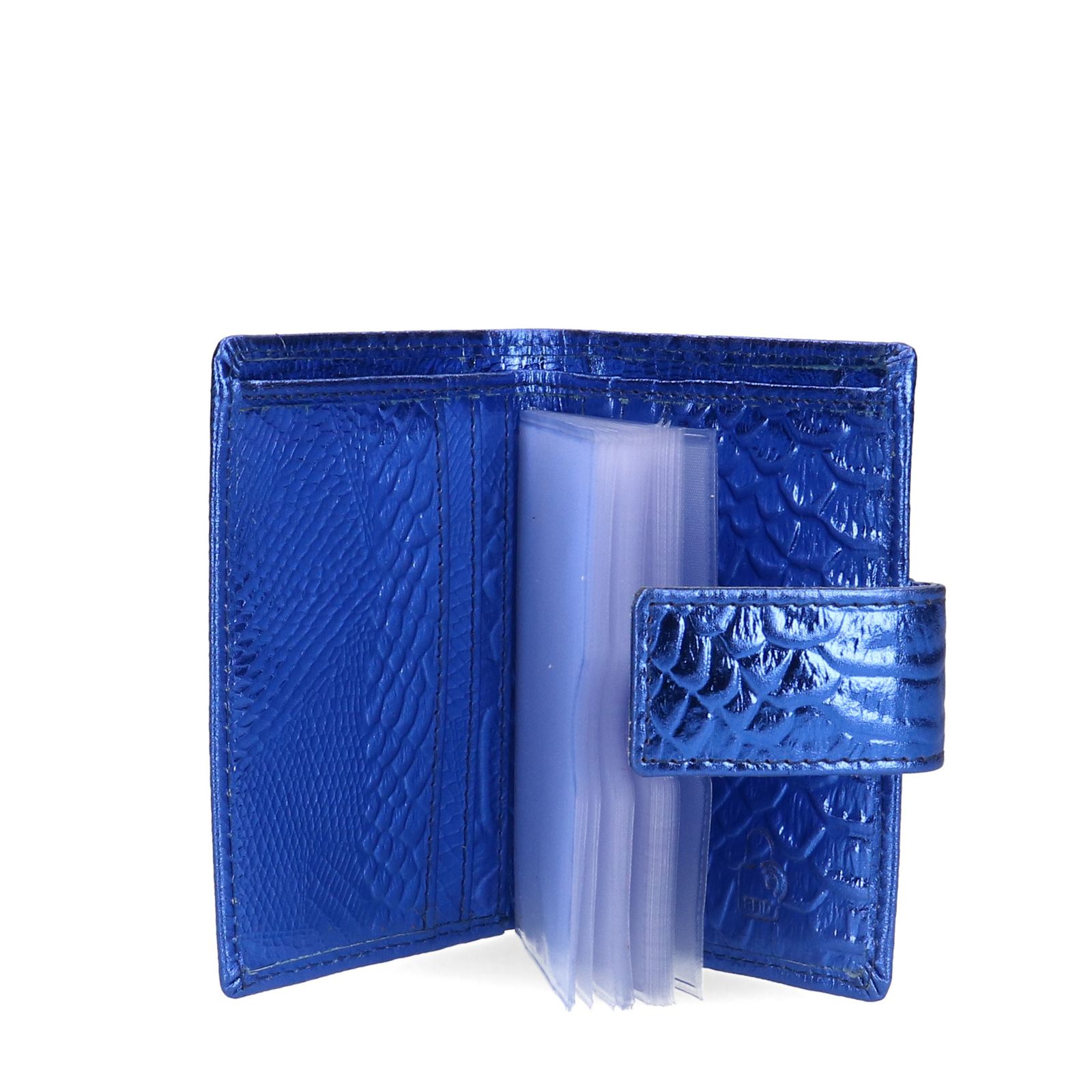 Consequent rek Kabelbaan Metallic blauwe leren portemonnee met crocoprint - Accessoires | MANFIELD