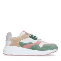 Kamelfarbene Veloursleder-Sneaker mit Gepardenmuster