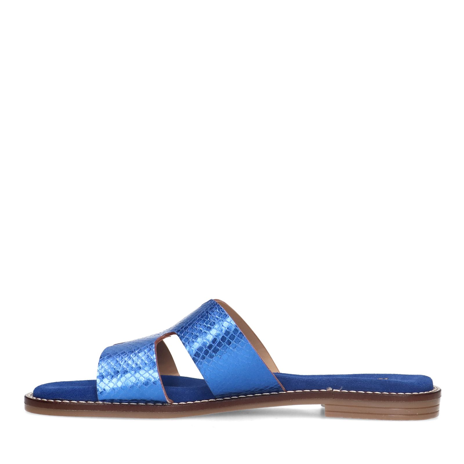 Staan voor herten uitslag Blauwe metallic slippers - Dames | MANFIELD