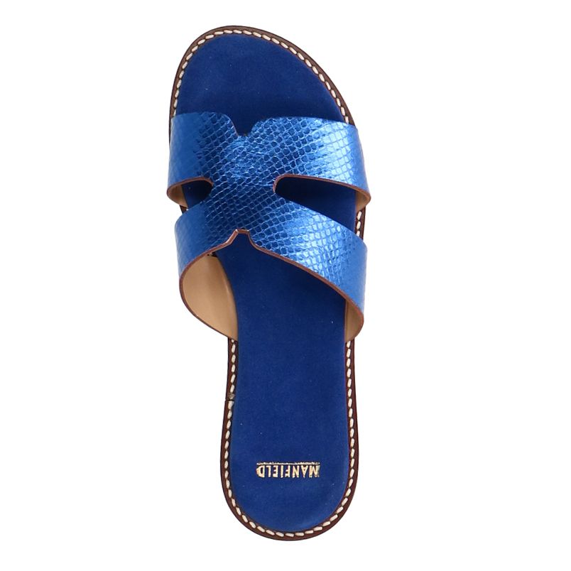 Staan voor herten uitslag Blauwe metallic slippers - Dames | MANFIELD