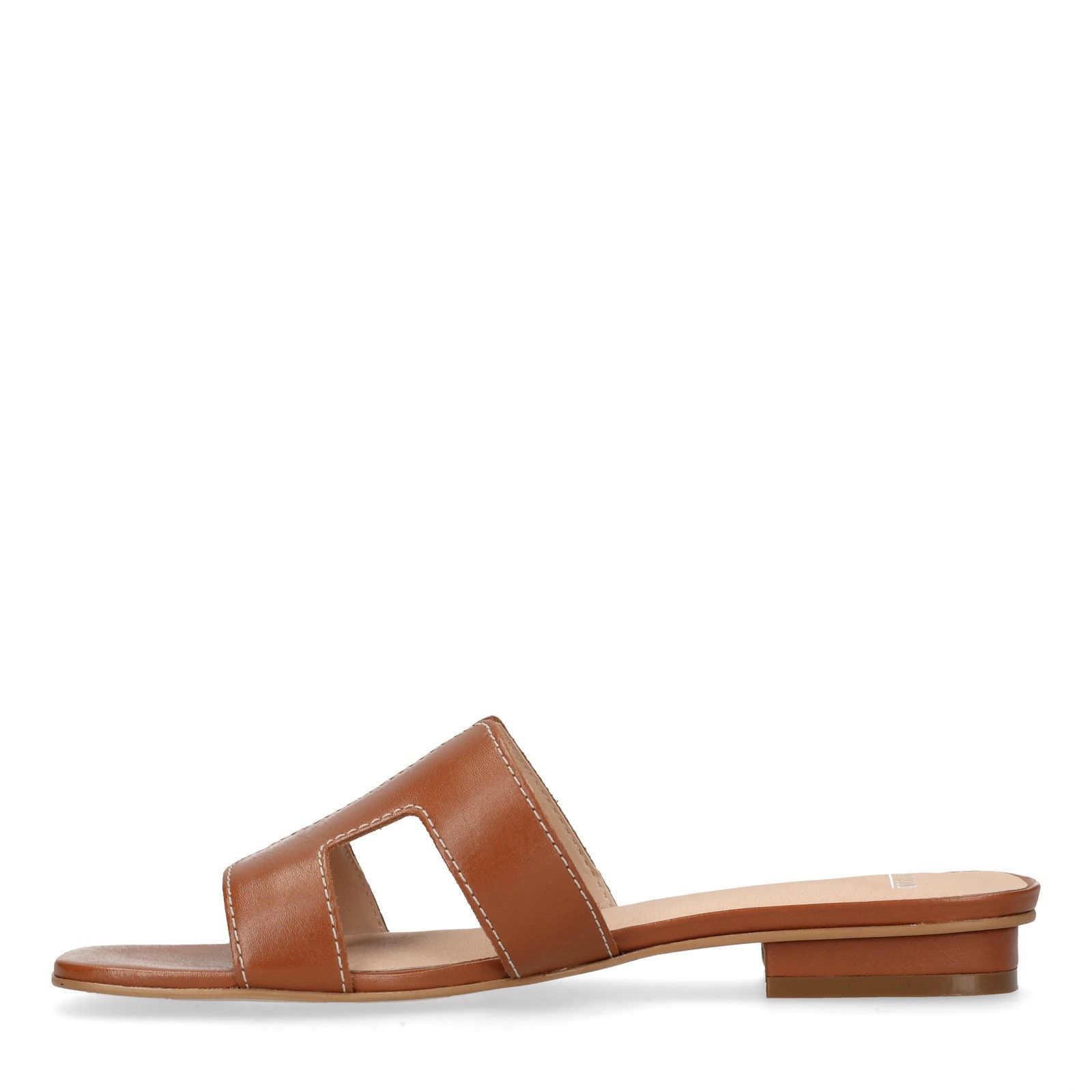 Bruine leren slippers met lage hak - Dames | MANFIELD