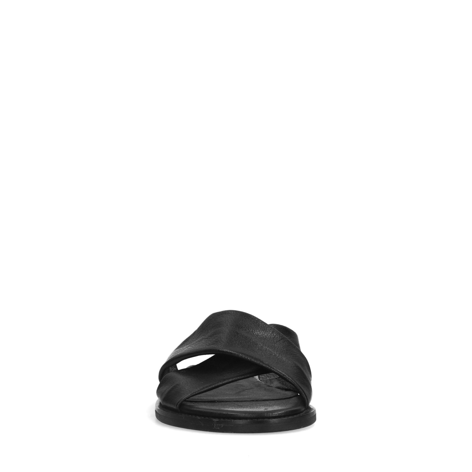 Zwarte leren slippers met gekruisde banden - Dames | MANFIELD