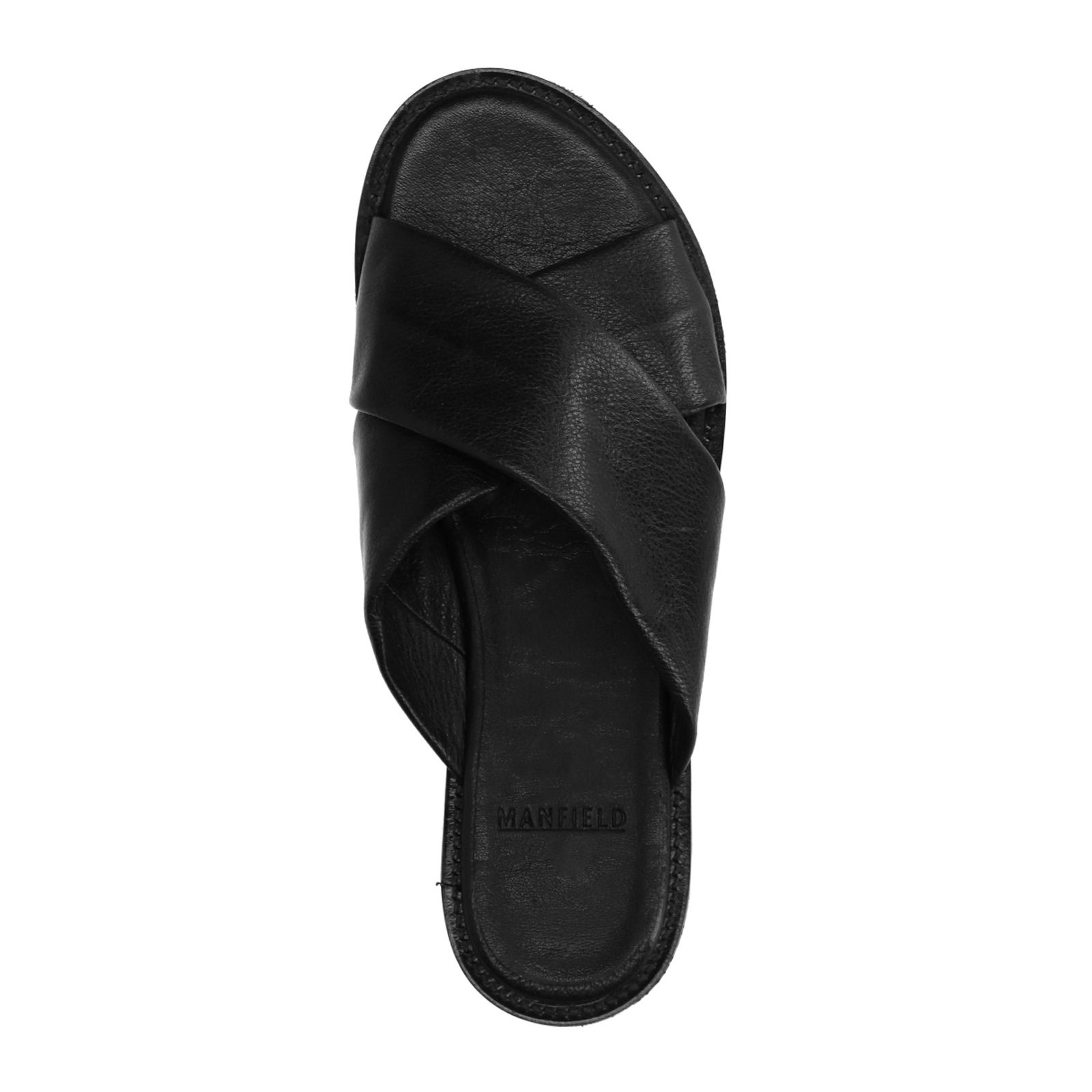 Modderig pakket bod Zwarte leren slippers met gekruisde banden - Dames | MANFIELD