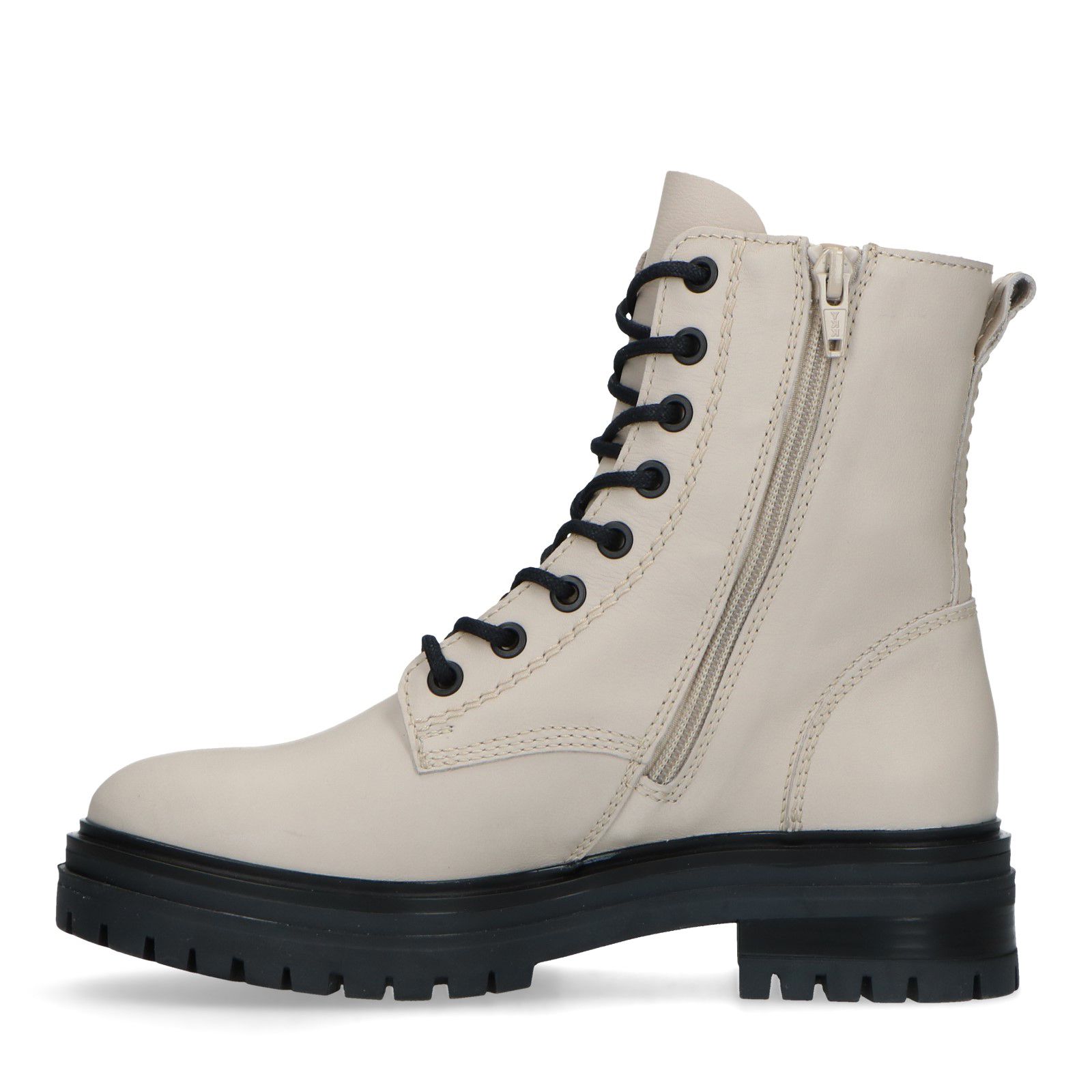 Beige veterlaarsjes met zwarte zool - Dames | MANFIELD