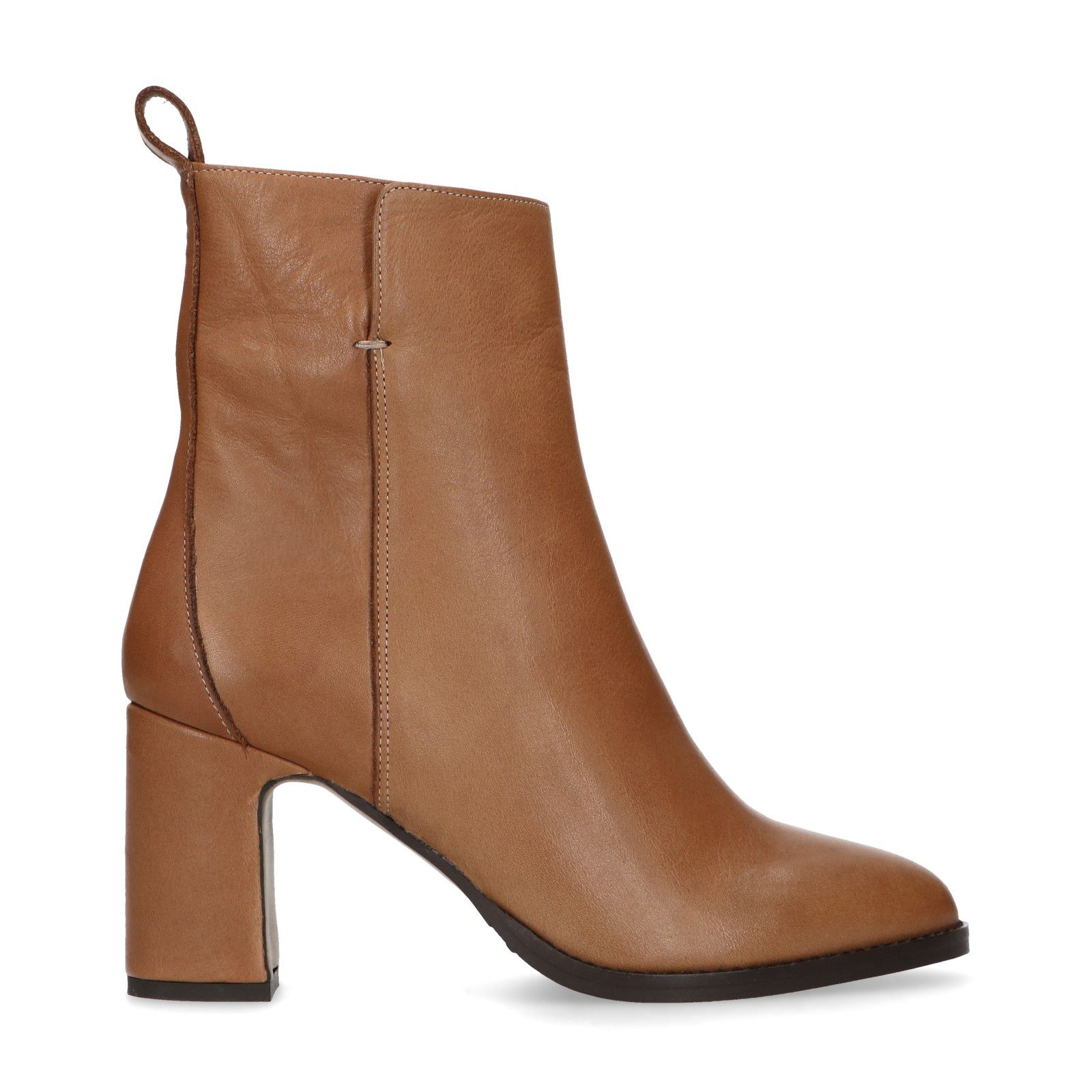 Beige leren enkellaarsjes met hak - Dames | MANFIELD
