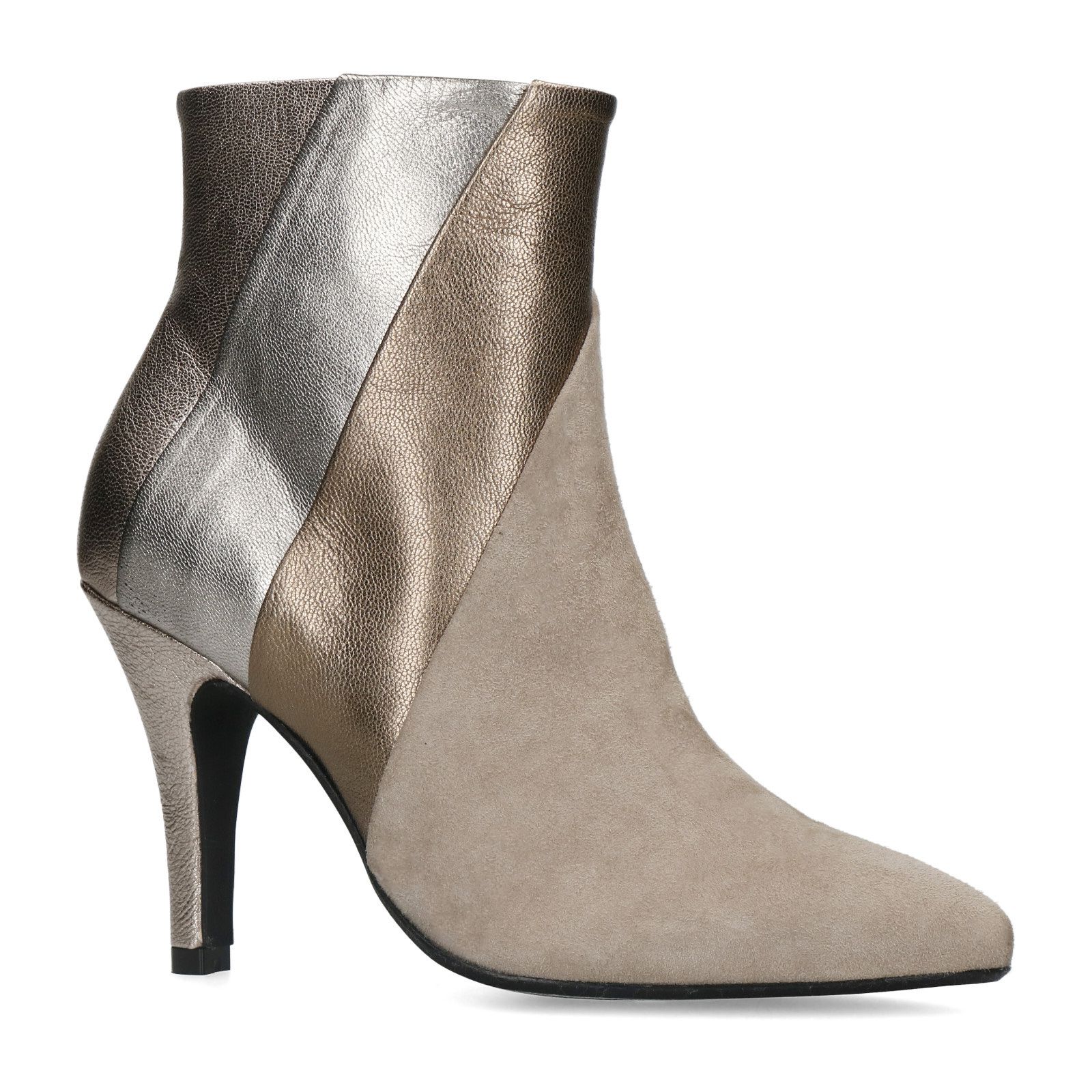 Beige leren enkellaarsjes met hak - Dames | MANFIELD