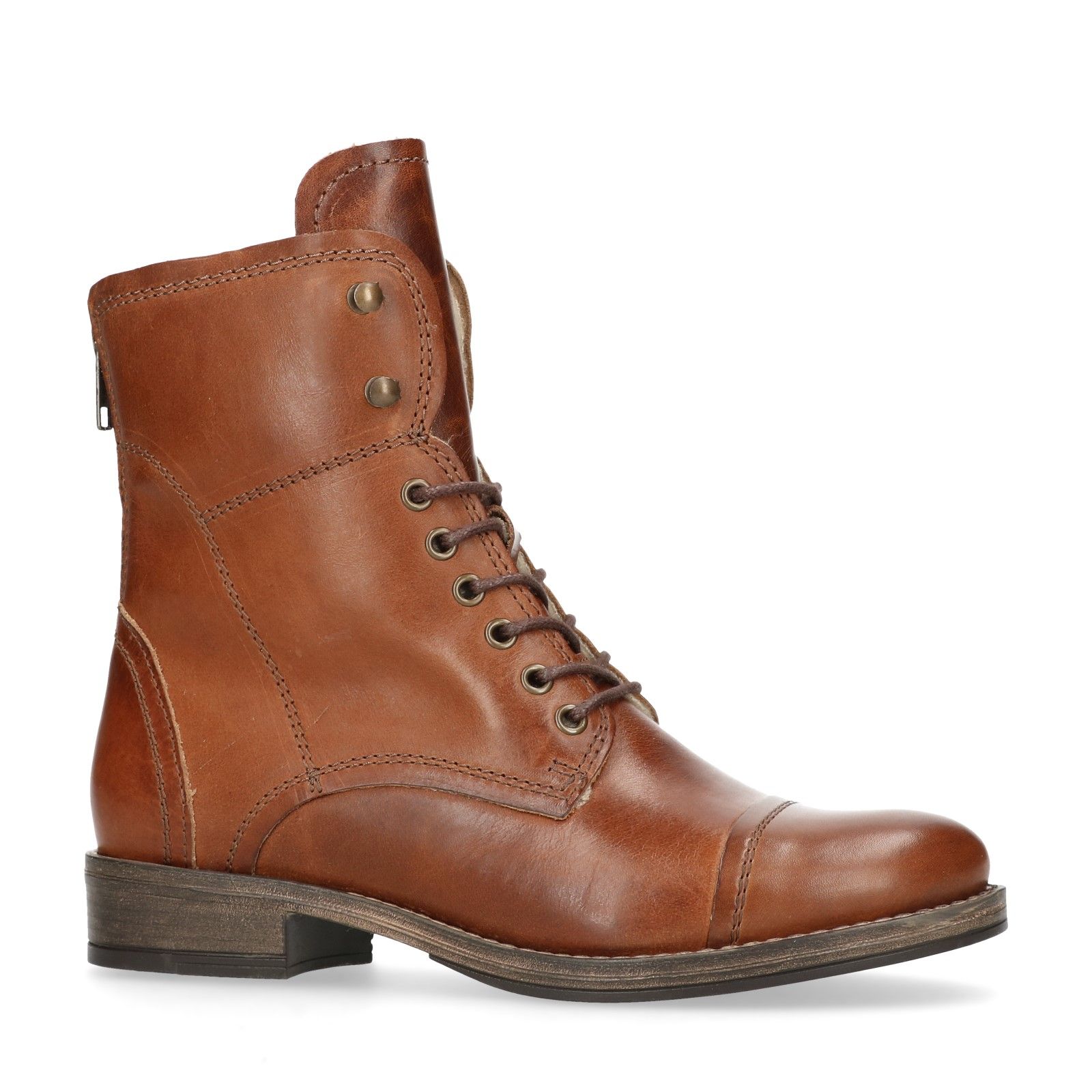 Cognac veterlaarzen leer met imitatiebont - Dames | MANFIELD