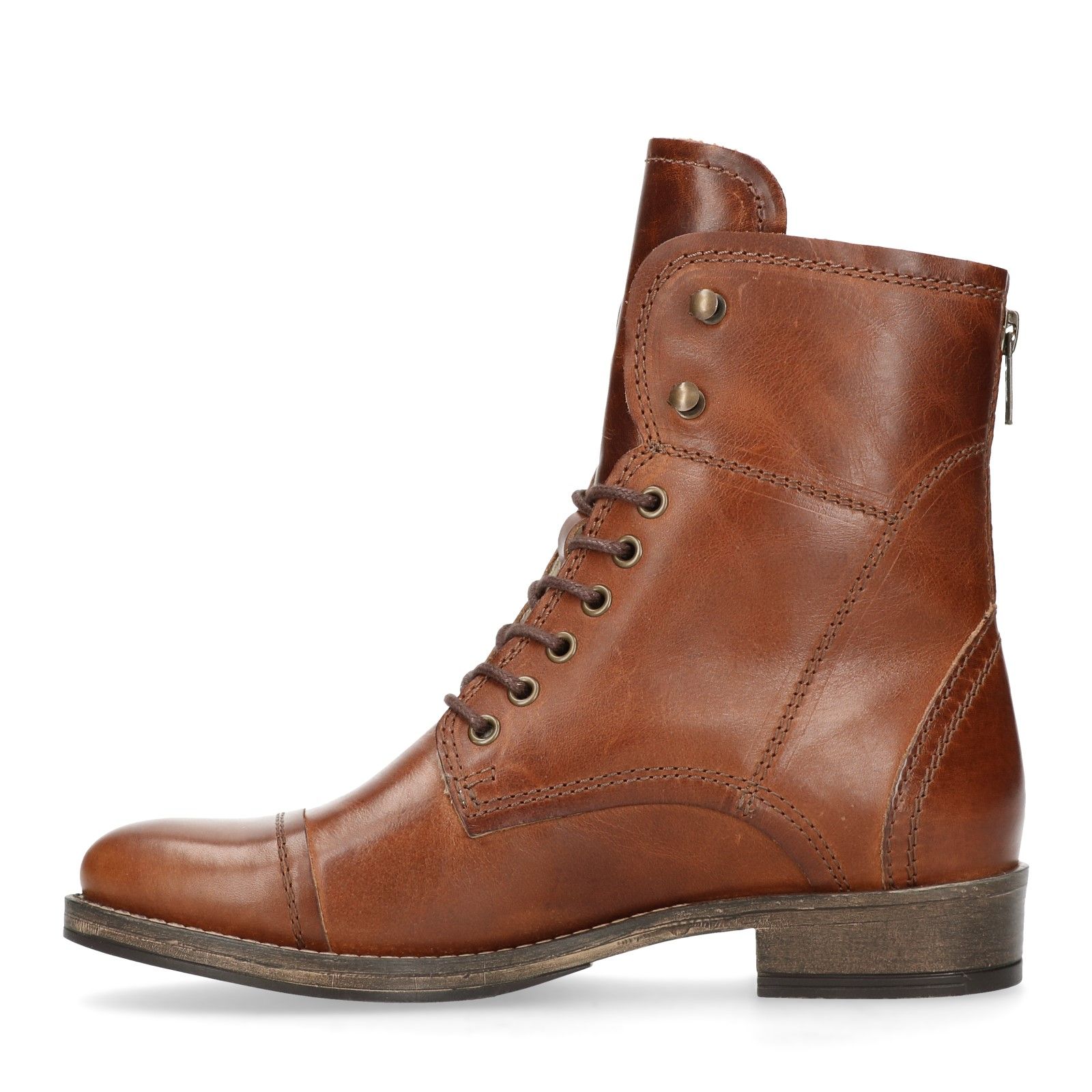Cognac veterlaarzen leer met imitatiebont Dames | MANFIELD Cognac veterlaarzen leer met imitatiebont Dames | MANFIELD