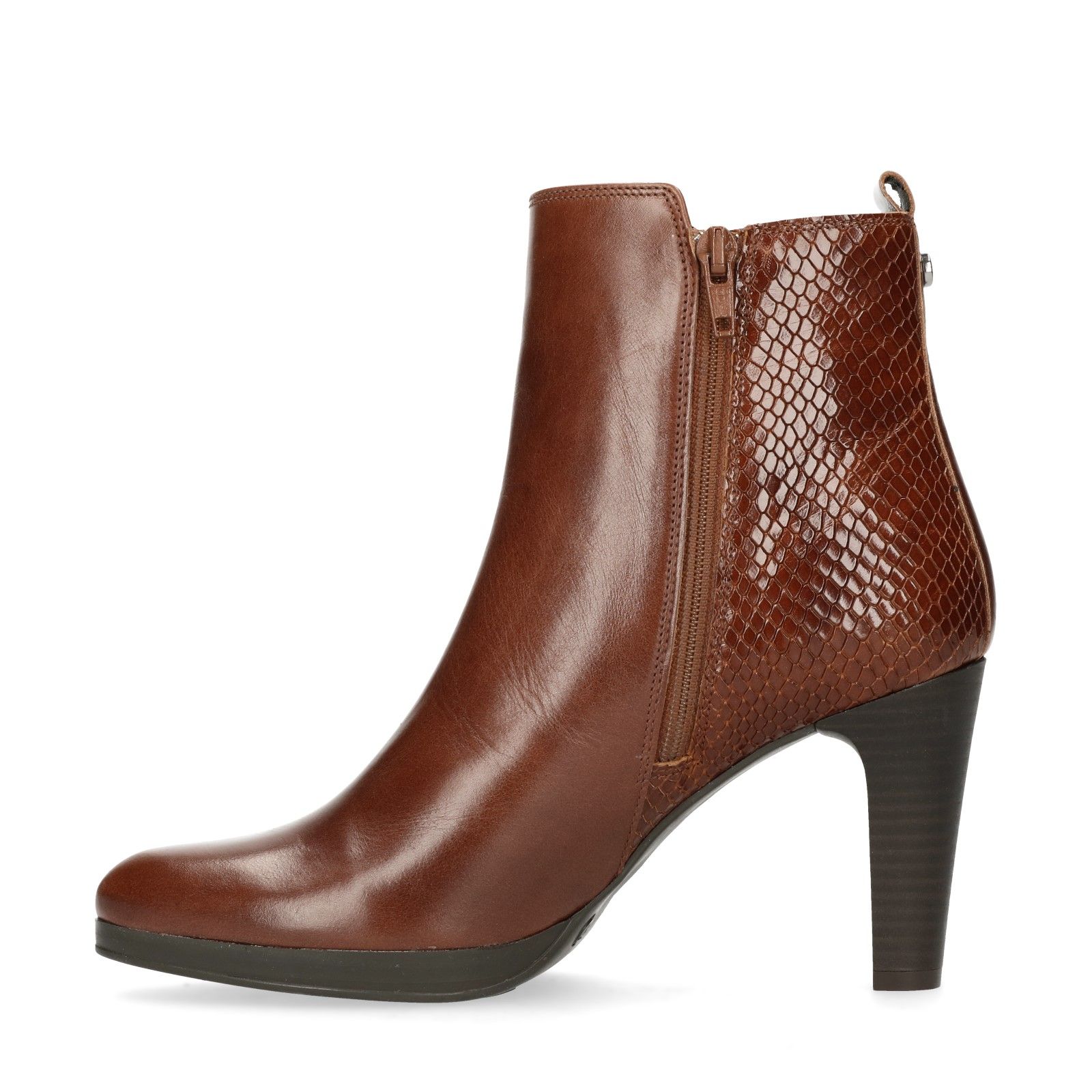 Cognac enkellaarsjes met hak - Dames | MANFIELD