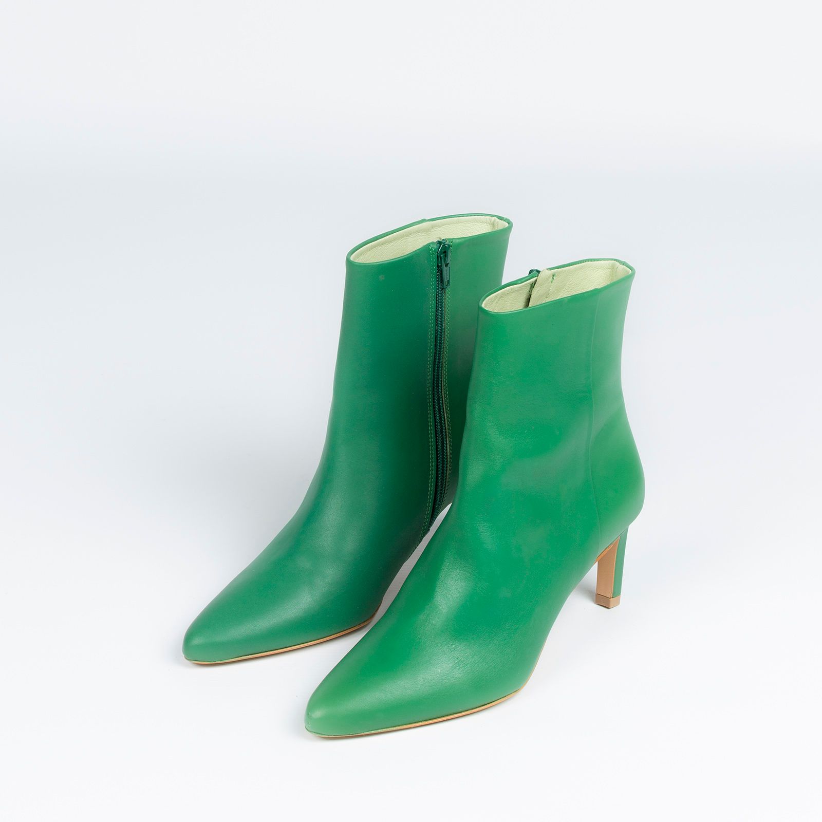 Groene leren enkellaarsjes met hak - Dames | MANFIELD