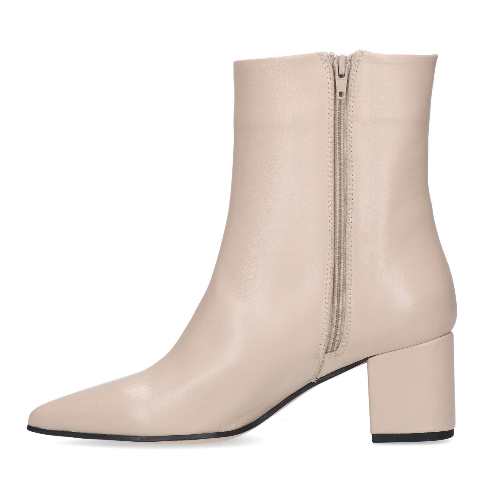 Beige leren enkellaarsjes met hak - Dames | MANFIELD