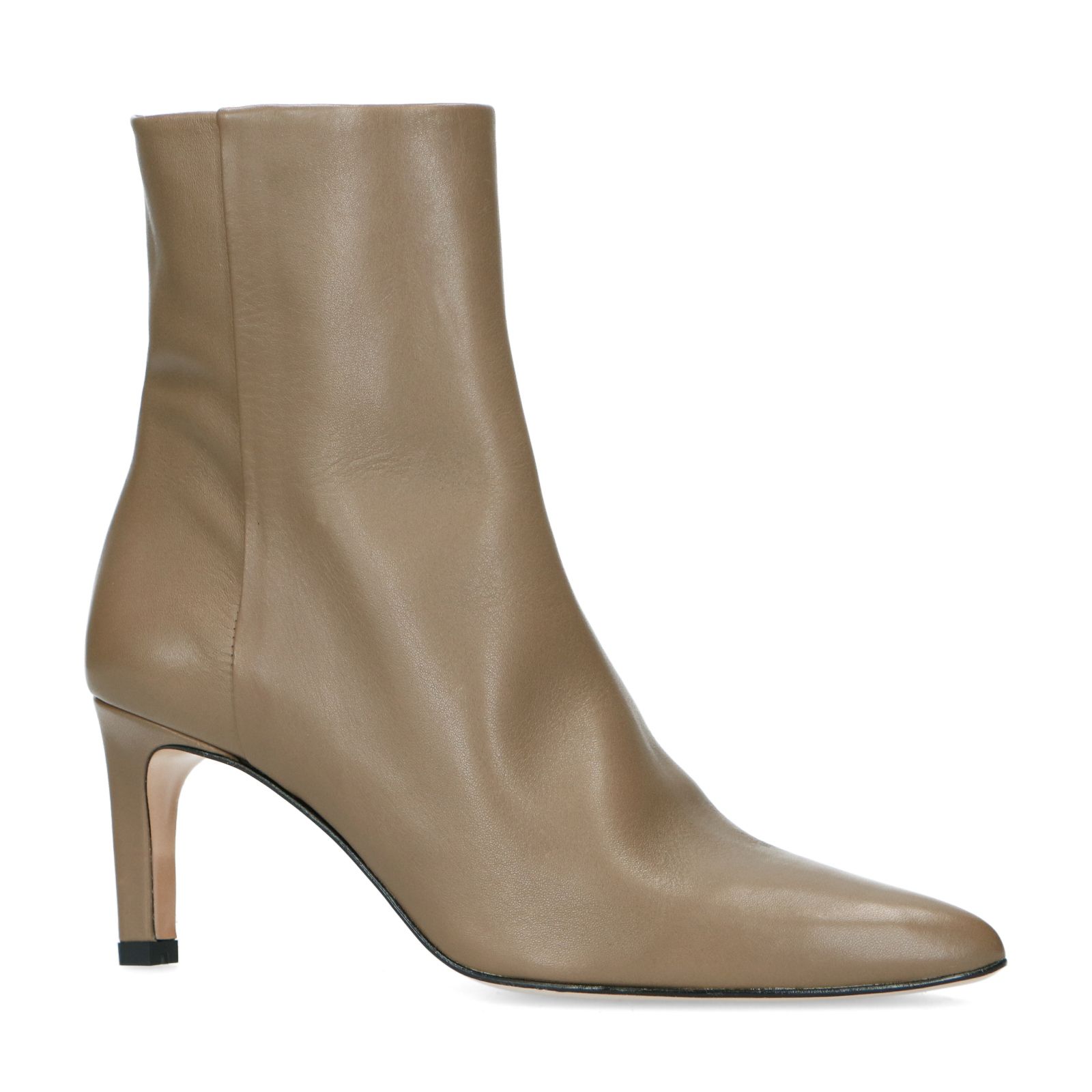 Taupe leren enkellaarsjes met hak - Dames | MANFIELD