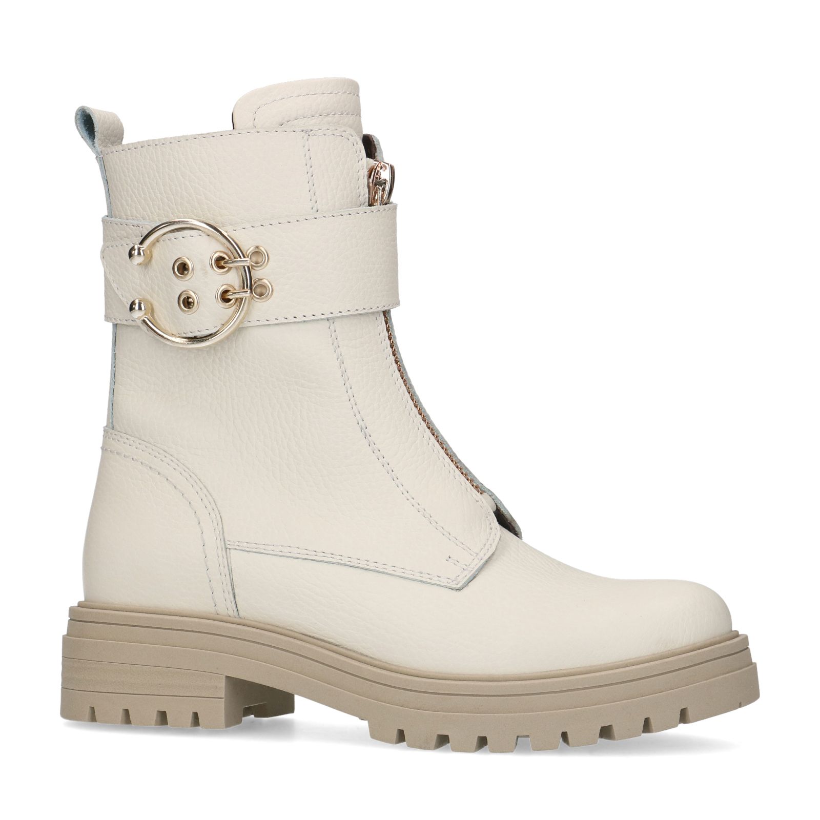 Off white leren biker boots met gesp - Dames | MANFIELD