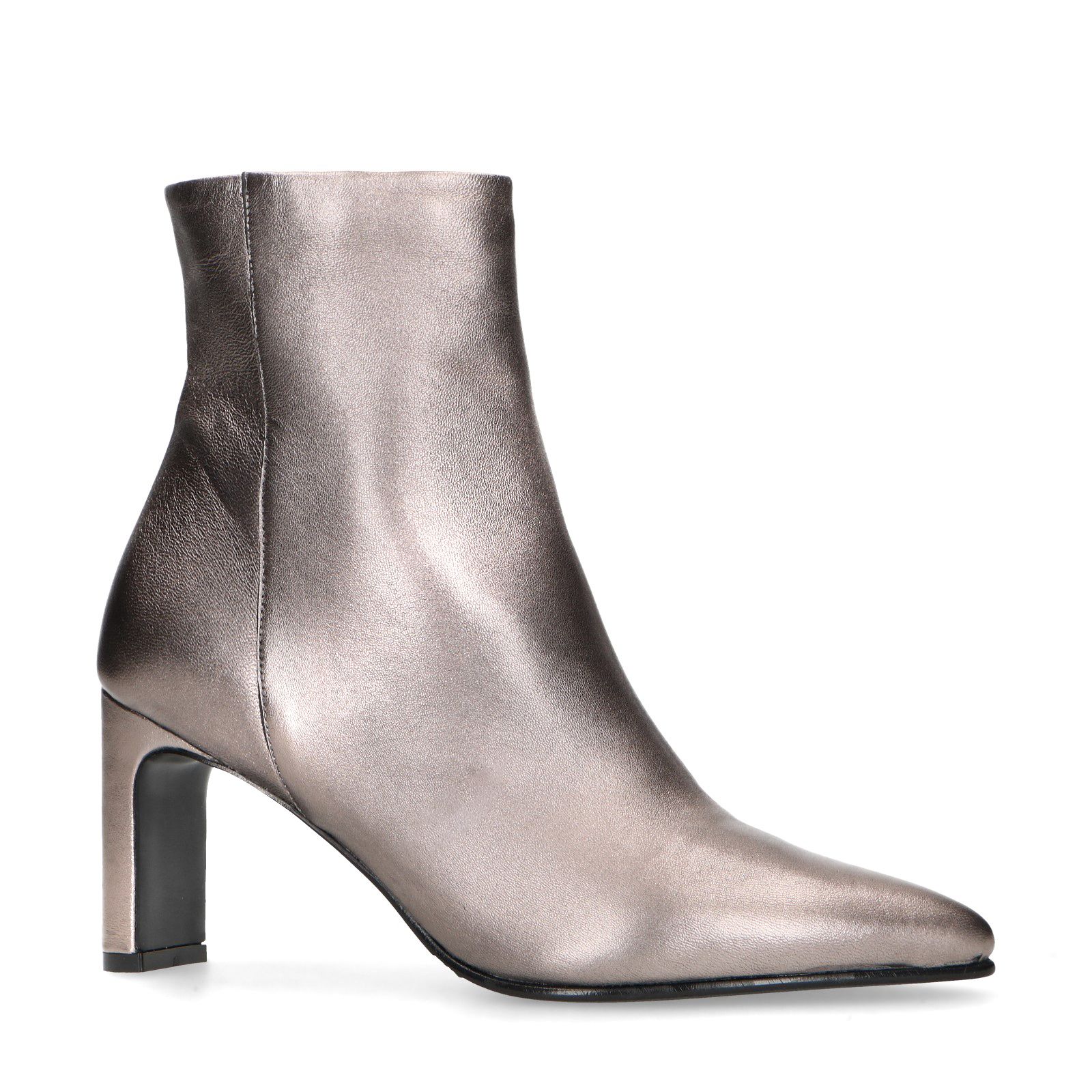 Zilveren leren enkellaarsjes met hak - Dames | MANFIELD