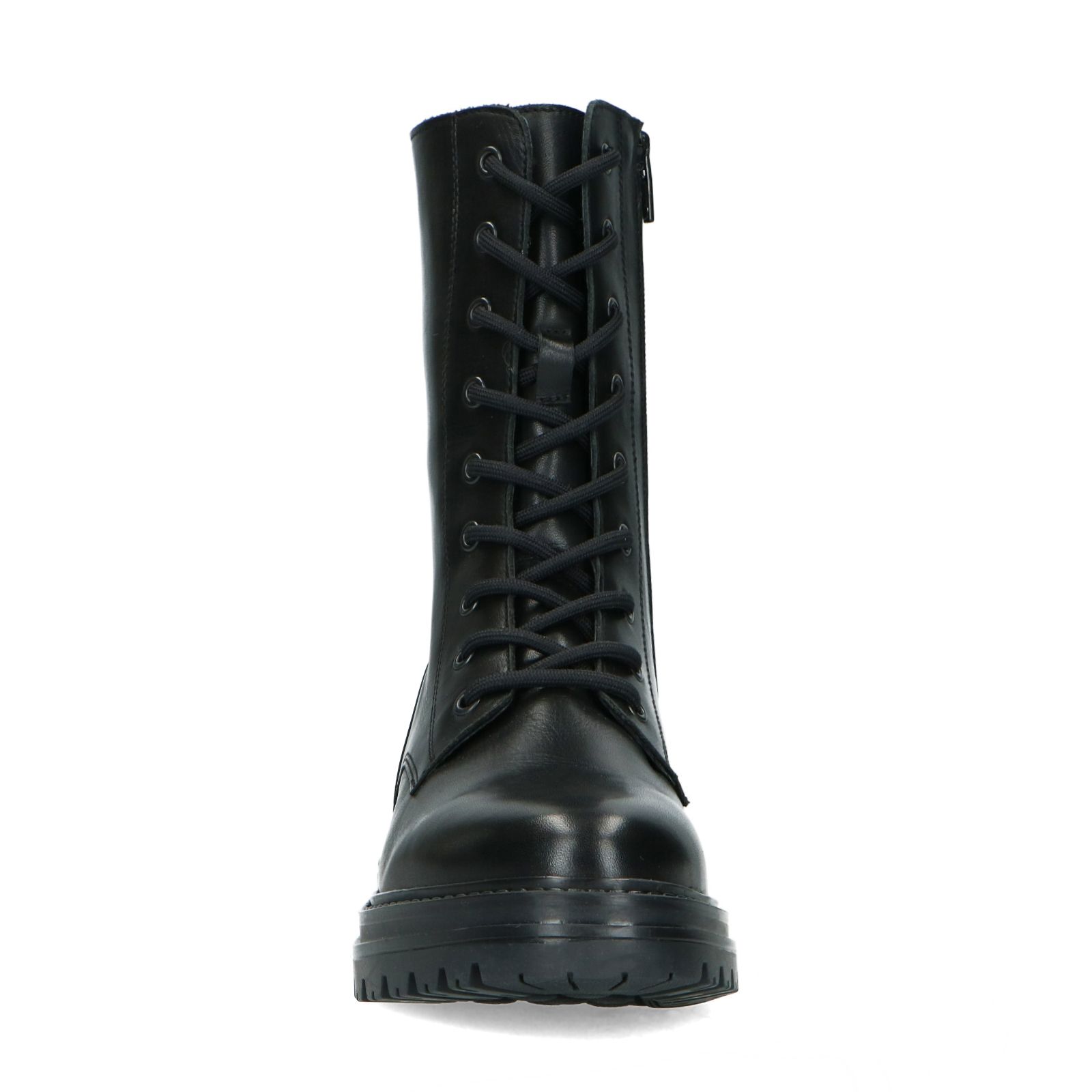 Zwarte leren biker boots met veters - Dames | MANFIELD