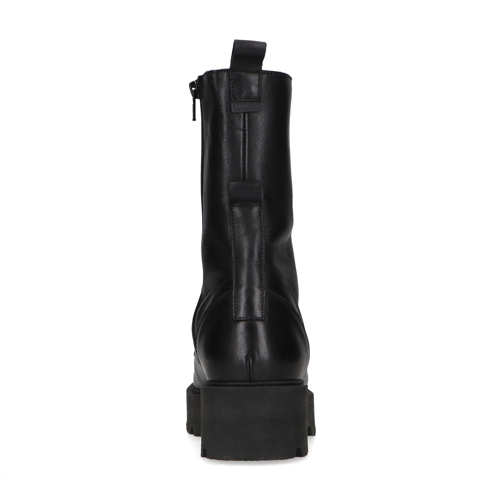 Zwart leren veterlaarzen met chunky zool - Dames | MANFIELD