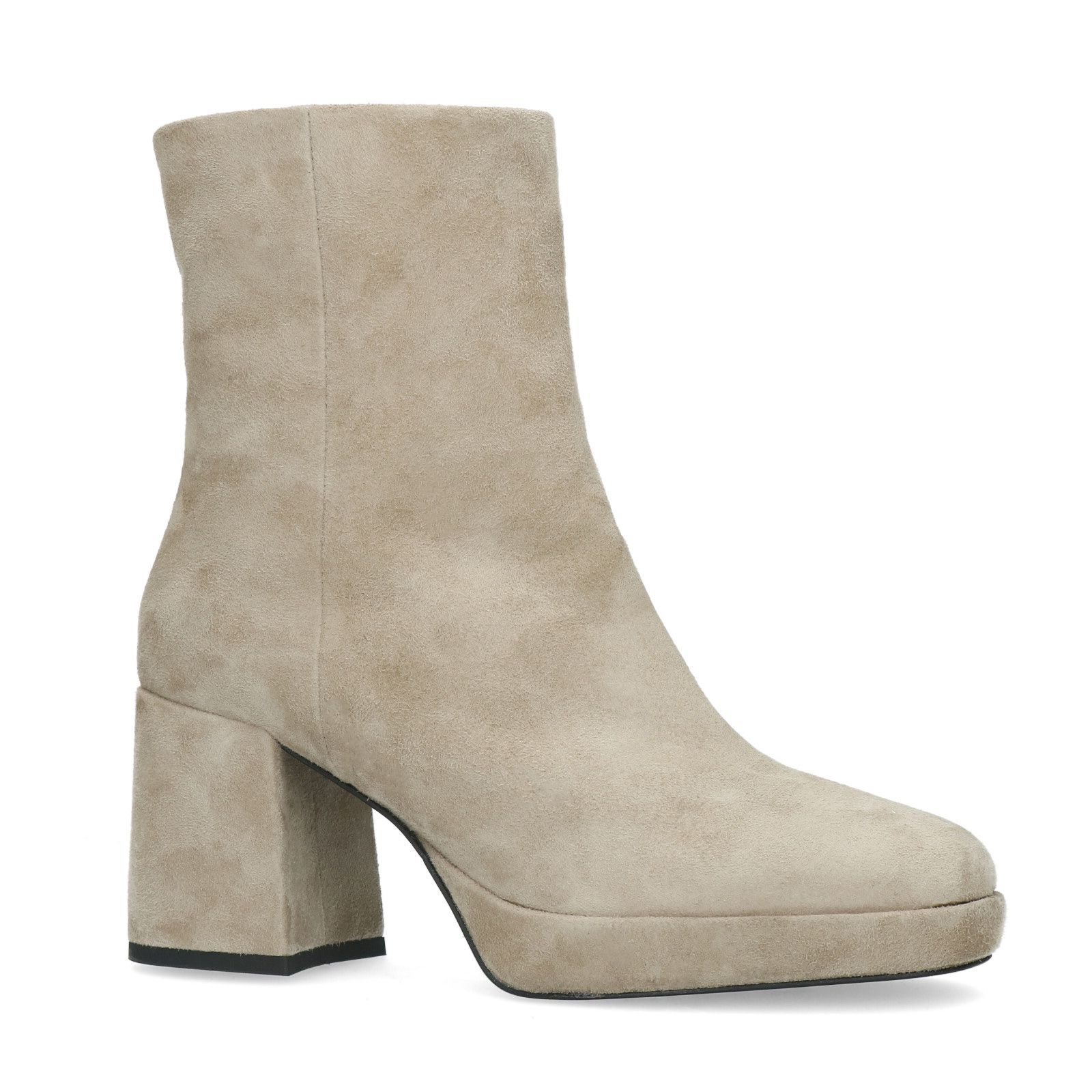 Beige suède enkellaarsjes met hak - Dames | MANFIELD