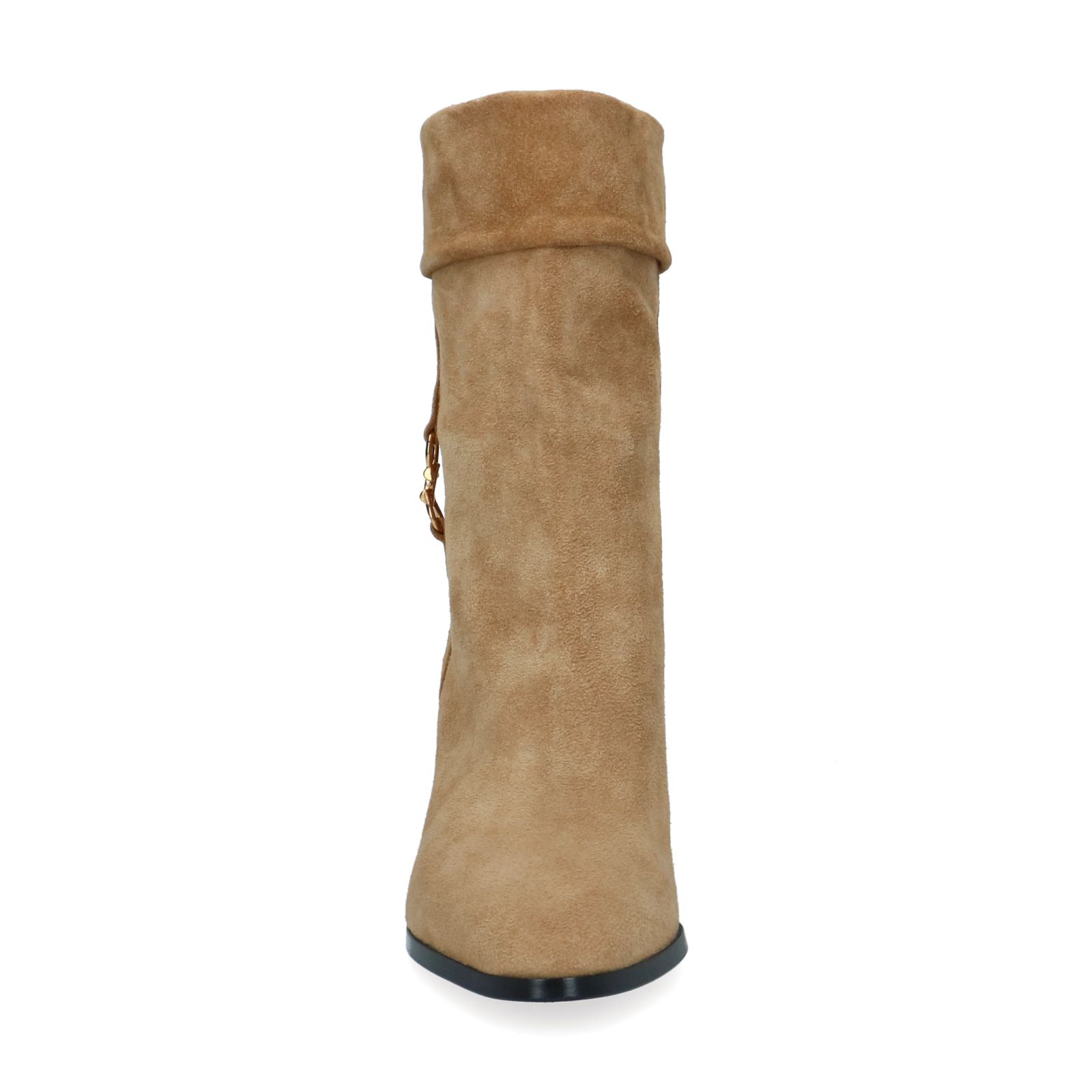 Beige suède enkellaarsjes met hak - Dames | MANFIELD