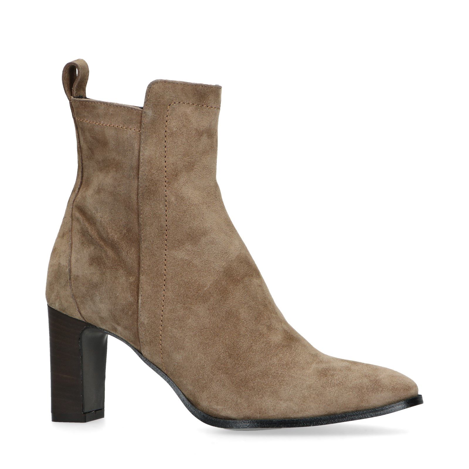 Beige suède enkellaarsjes met hak - Dames | MANFIELD