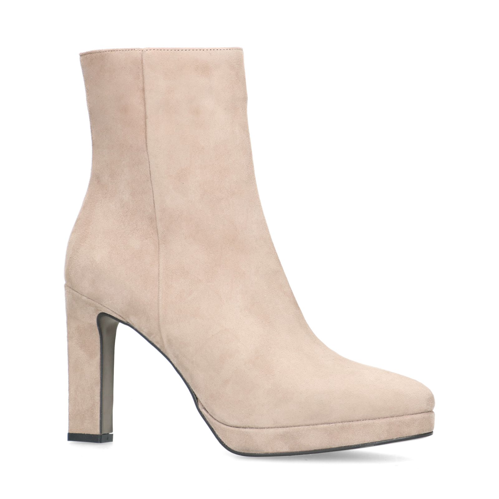 Beige suède enkellaarsjes met hak - Dames | MANFIELD