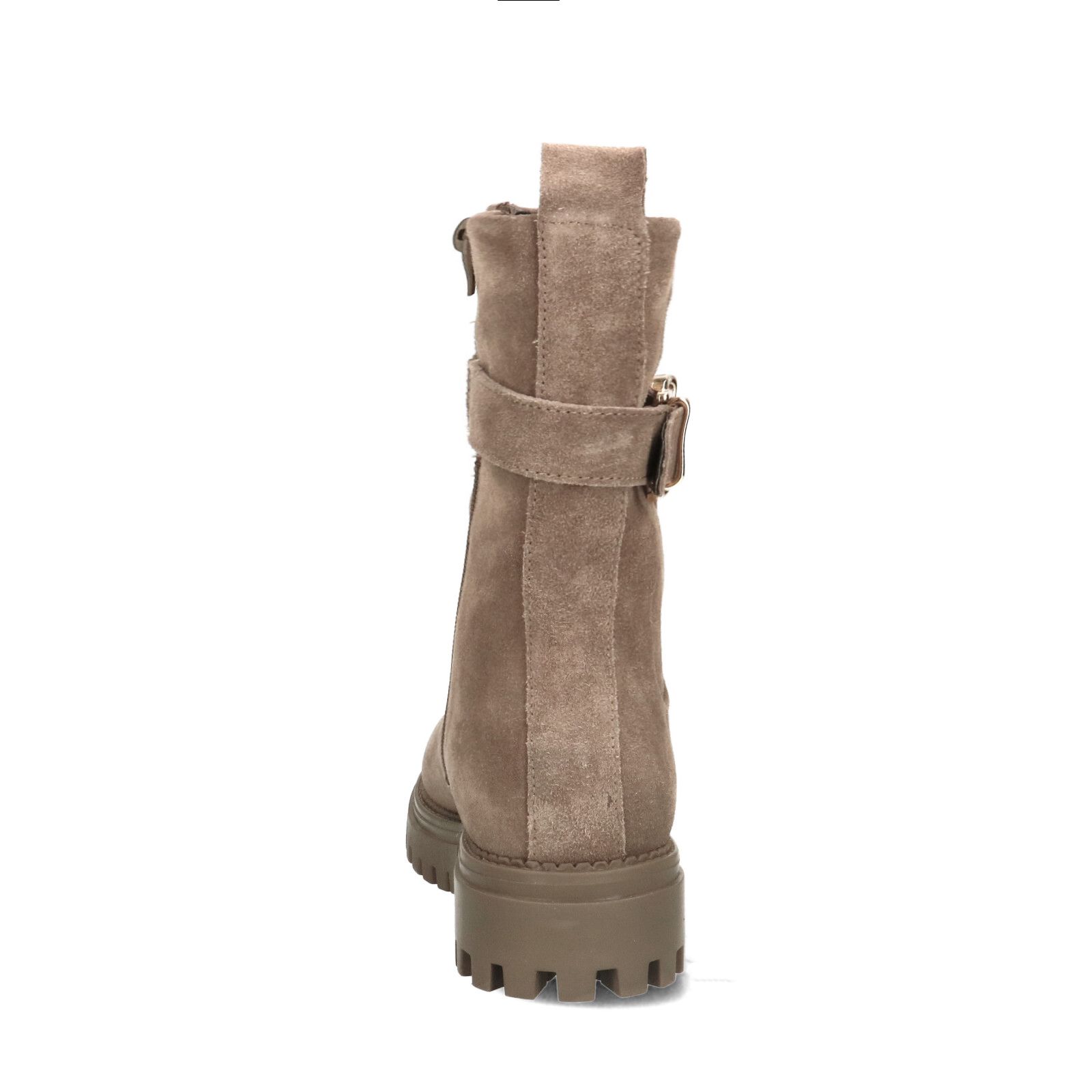 Taupe suède boots met goudkleurige gesp - Dames | MANFIELD