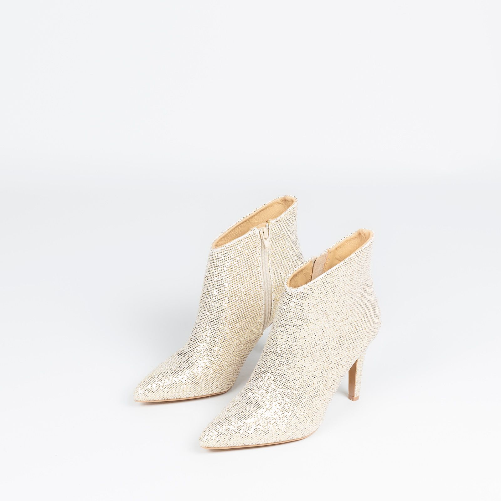 Beige glitter enkellaarsjes met hak - Dames | MANFIELD