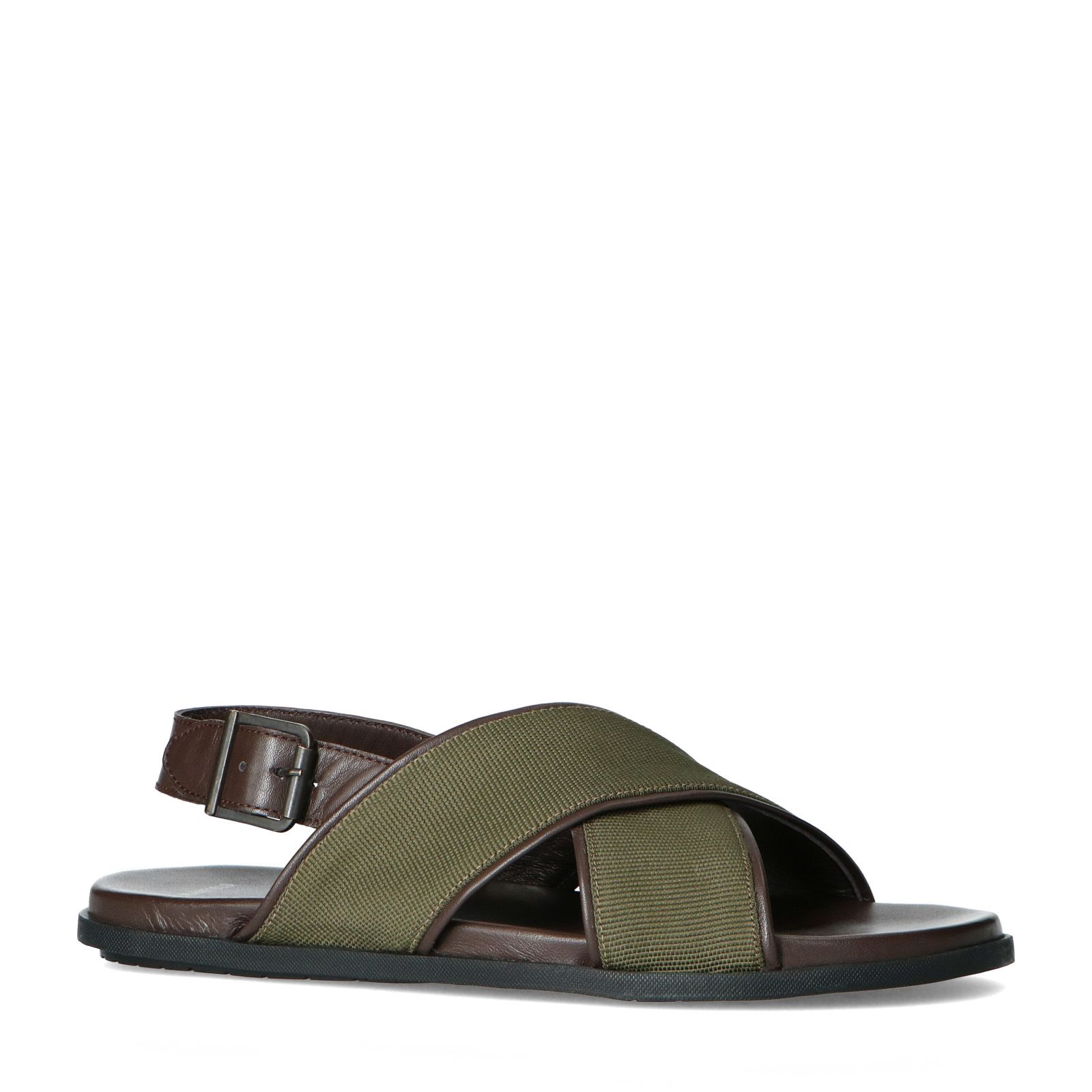 Bruine leren sandalen met groene details - Heren | MANFIELD