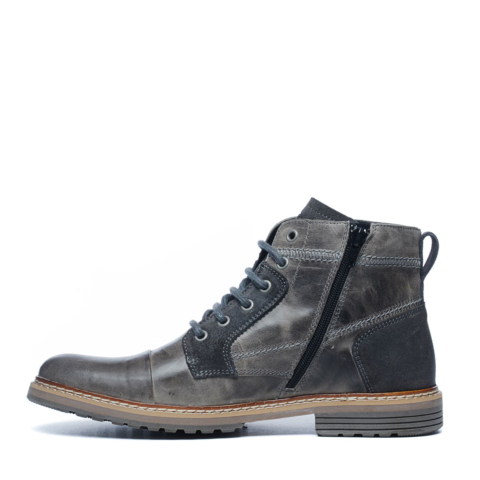Grijze leren veterboots - Heren | MANFIELD
