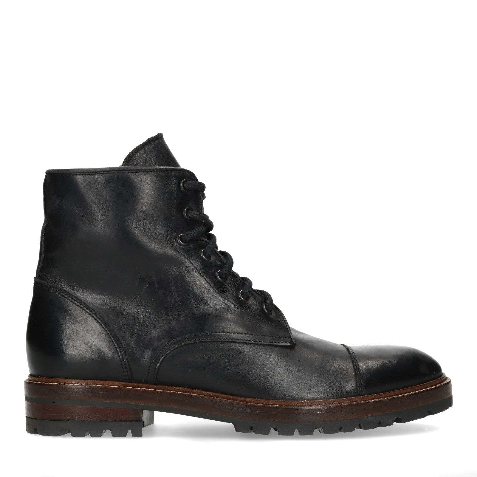 Zwarte leren veterboots - Heren | MANFIELD