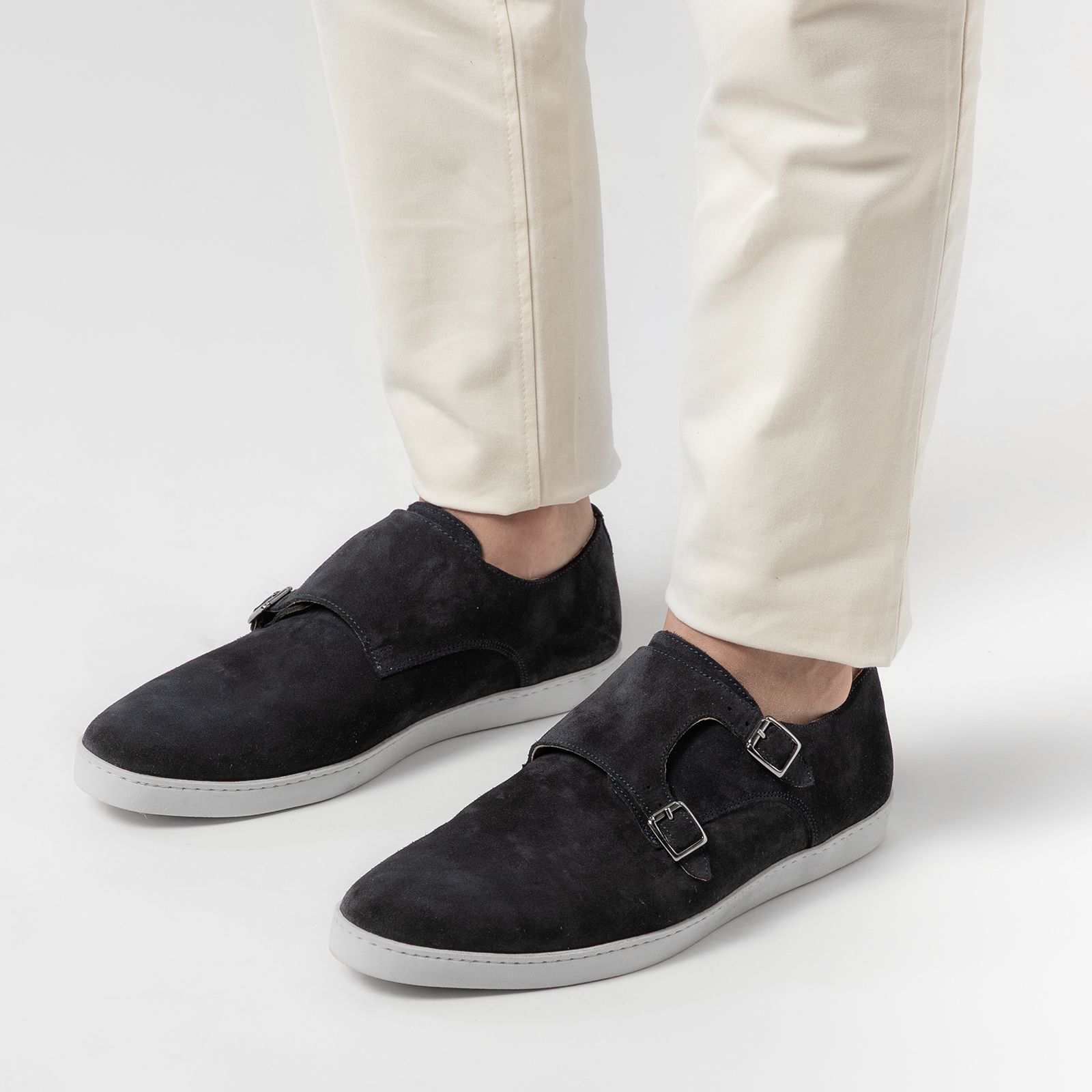 Donkerblauwe suède gespschoenen - Heren | MANFIELD