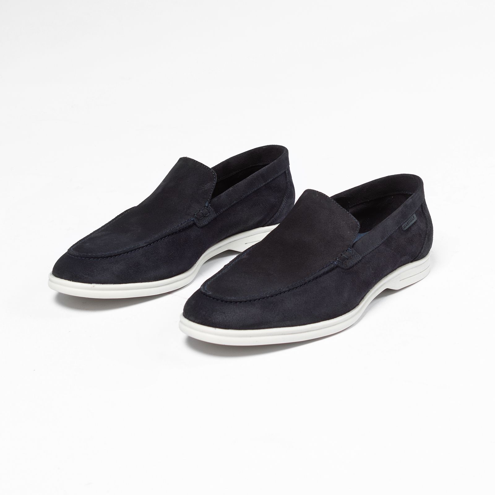 Blauwe suède loafers met witte zool - Heren | MANFIELD