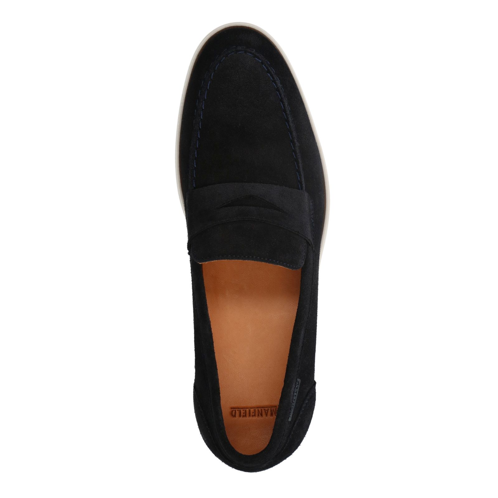 Navy suède loafers met witte zool - Heren | MANFIELD