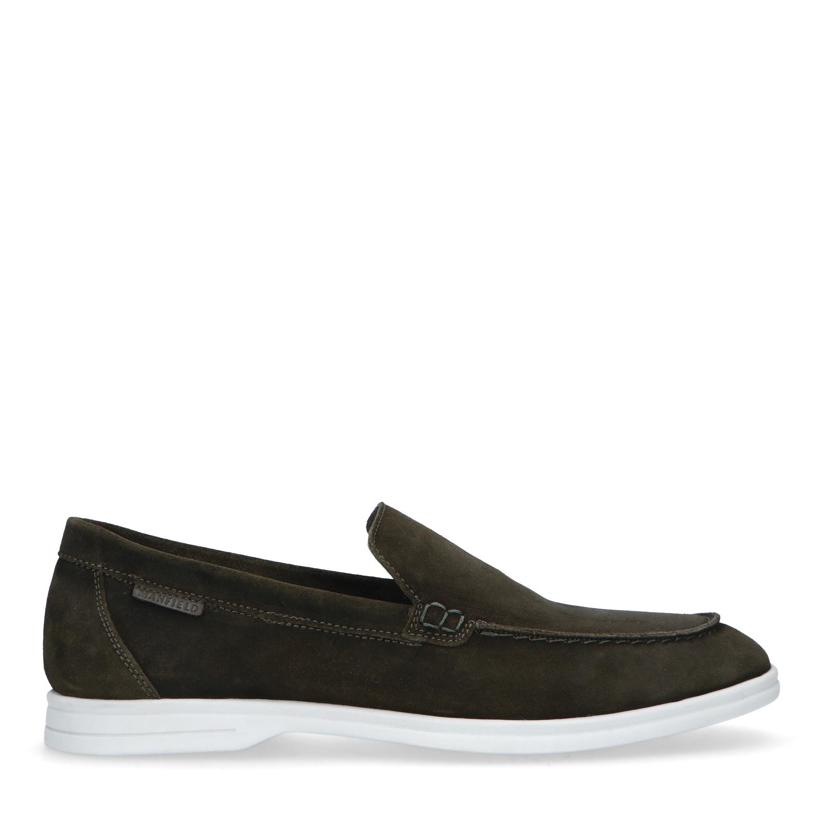 Donkergroene suède loafers met witte zool - Heren | MANFIELD