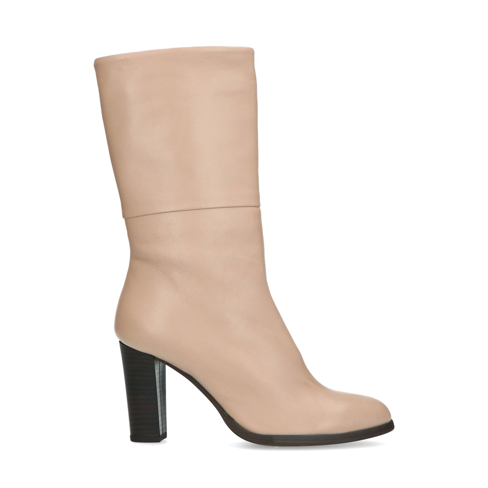 Beige leren laarzen met hak - Dames | MANFIELD