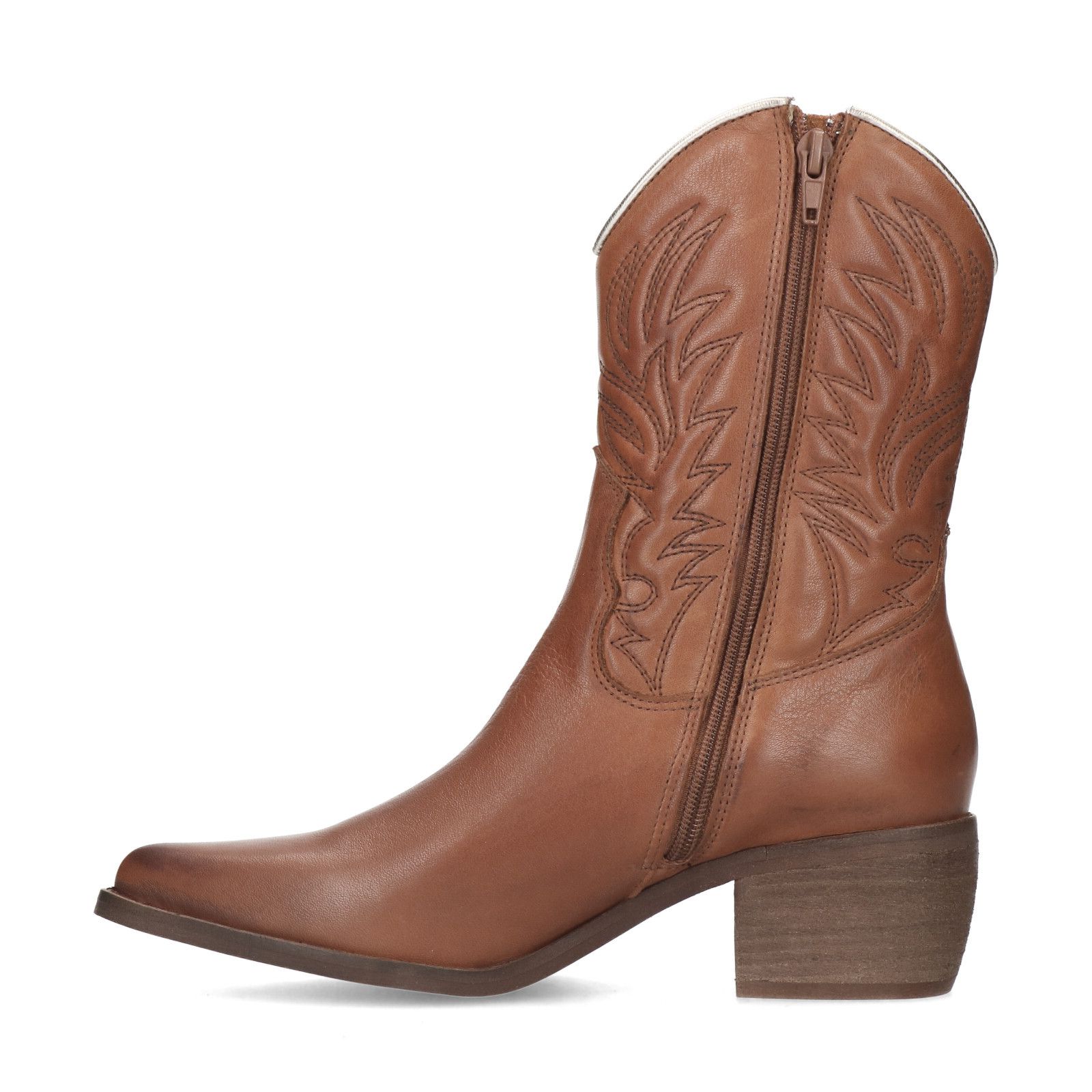 Cognac leren cowboylaarzen - Dames | MANFIELD